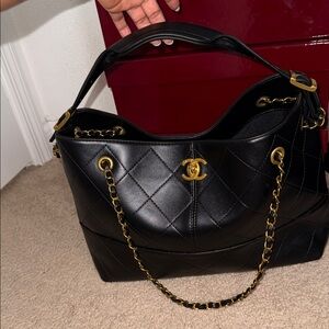 CHANEL VIP Black Quilted Shoulder Bag with Gold Hardware